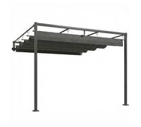 Outsunny pérgola de pared de jardín 3x3 m, cenador de jardín con techo retráctil, protección upf30+, orificios de drenaje y estructura de acero, pabellón para patio, terraza, exterior, gris oscuro
