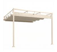 Outsunny Pérgola de Pared de Jardín 3x3 m con Techo Retráctil Protección UPF30+ Drenaje Cenador de Jardín para Exterior Beige Aosom España