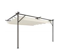 Outsunny pérgola de pared de jardín 4x3 m, cenador de jardín con techo retráctil, protección upf30+, orificios de drenaje y estructura metálica, pabellón para patio, terraza, exterior, blanco crema 22