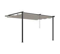 Outsunny pérgola de pared de jardín 4x3 m gazebo exterior cenador con techo retráctil tela de poliéster y marco de acero para patio terraza balcón crema 390 cm