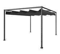 Outsunny Pérgola Gazebo de Exterior 3x2.1 m con Toldo Retráctil en Metal y Poliéster, Negro Aosom España