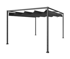 Outsunny Pérgola Gazebo de Exterior 3x2.1 m con Toldo Retráctil en Metal y Poliéster, Negro Aosom España