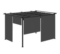 Outsunny Pérgola de Jardín Cenador para Exterior con Techo Retráctil y 4 Cortinas Enrollables 3,95x2,95 m Gris Oscuro