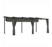 Outsunny Pérgola retráctil con cortinas laterales, cenador de jardín metálico con protección solar UPF30+, gris oscuro Aosom España