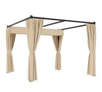 Outsunny Pérgola Retráctil para Jardín 3x3m Cenador para Exterior con Toldo y Cortinas Resistente al Viento Aosom España