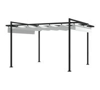 Outsunny Pérgola Terraza 3x4 m con Toldo Retráctil de Poliéster y 12 Orificios de Drenaje para Terraza Familiar Blanco y Gris Aosom España