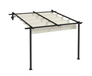 Outsunny Pergolas 3x3 m Cenador de Jardín con Techo Retráctil de Poliéster y Marco de Acero Crema y Gris Oscuro Aosom España