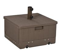 Outsunny - Pie de sombrilla con base de lastre, mesa auxiliar para jardinera con drenaje ruedas y asas de PE y metal dim. 53 x 53 x 47 cm, color marrón