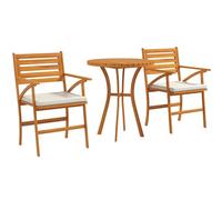 Outsunny Pinewood Set de jardín, Set 1 Mesa Redonda y 2 sillas, Mesa de jardín Exterior con Silla, 2 Cojines desenfundables, para Exterior, terraza, balcón, marrón