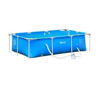 Outsunny Piscina Desmontable Tubular 252x152x65 cm con Depuradora de Cartucho 1200L/H Piscina Rectangular de Exterior para Adultos y Niños 2163L Azul