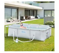 Outsunny Piscina Desmontable Tubular 2163L con Depuradora de Cartucho 1.200L/H Piscina Rectangular de Exterior para Adultos y Niños 252x152x65 cm Gris