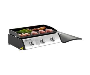 Outsunny - Plancha de gas, 3 quemadores, 7,5 kW, superficie de cocción 61 x 35,5 cm, con tapa, gas licuado/propano, portátil para exteriores, hasta 6/8 comensales, negro