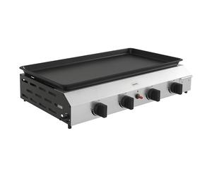 Outsunny Plancha de gas de acero inoxidable esmaltado placa de cocción 4 quemadores 9,6 kW antiadherente gran superficie de cocción 73 x 34 cm, transportable