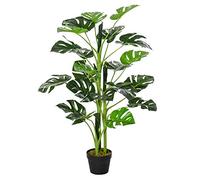 Outsunny Planta Artificial 100 cm Monstera Artificial Árbol Artificial con 21 Hojas y Maceta para Decoración Hogar Oficina Salón Verde