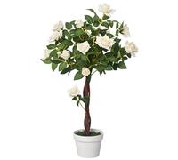Outsunny Planta Artificial Rosa Blanca 90cm Realista 21 Flores 350 Hojas Maceta de Cemento Decoración Interior Exterior Aosom España