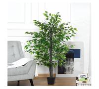 Outsunny Árbol Ficus Artificial 145cm Decoración Hogar y Exterior 756 Hojas Realistas con Maceta Verde Aosom España