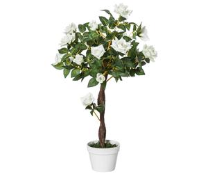 Outsunny Planta Artificial Rosa Blanca 90cm Realista 21 Flores 350 Hojas Maceta de Cemento Decoración Interior Exterior Aosom España