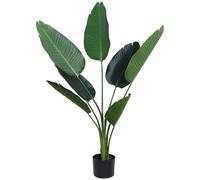 Outsunny Planta de Decoración Artificial de Palma Árbol Realista con Maceta 7 Hojas para Interior No Requiere Instalación Ø15x120 cm Verde