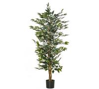 Outsunny Planta Falsa Higuera 150cm con 1008 Hojas Realistas y Maceta de Cemento Decoración de Interiores Verde Aosom España
