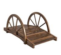 Outsunny Puente de Jardín de Madera con Barandillas en Forma de Rueda | Puente de Madera, Carga 150 Kg, Para Estanque y Patio, 100x50x37 cm, Madera Carbonizada