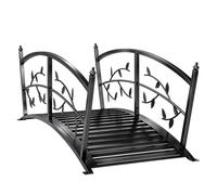 Outsunny Puente de Jardín Metálico 1,2 m Puente Decorativo para Estanques con Barandillas de Seguridad y Diseño de Hojas Negro