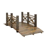 Outsunny Puente de madera con pasamanos puente de jardín de abeto puente para estanque con aspecto antiguo, transitable 174 x 78 x 57,5 cm Carbonizado