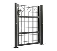 Outsunny Puerta de Jardín 100x131 cm, Puerta para Valla de Barra de Metal Galvanizado con Manilla, Cerradura, 3 Llaves y 2 Postes, para Entrada de Exterior, Terraza, Patio, Gris Oscuro