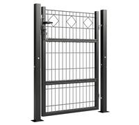 Outsunny Puerta de Jardín 100x131 cm, Puerta para Valla de Barra de Metal Galvanizado con Manilla, Cerradura, 3 Llaves y 2 Postes, para Entrada de Exterior, Terraza, Patio, Gris Oscuro