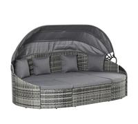 Outsunny Rattan Isla del Sol 4 Piezas con Dosel Grupo de Asientos 4 Cojines Metal Gris 230x145x80 cm Aosom España