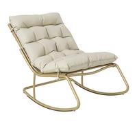 Outsunny Rocking - Silla de jardín con cojín mullido, 125 cm - Sillón basculante grande, 64 cm de acero y textileno - Silla de salón y balcón - Beige y dorado