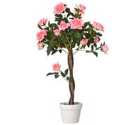 Outsunny rosales artificiales grandes 90 cm planta artificial, plantas artificiales de plástico rosal en maceta, árbol artificial como real para salón dormitorio oficina decoración moderna regalo