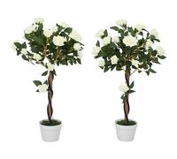 Outsunny Rosales Artificiales Grandes 90 cm Planta Artificial, Plantas Artificiales de plástico rosal en Maceta, árbol Artificial como Real para salón Dormitorio Oficina decoración Moderna Regalo