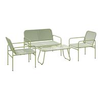 Outsunny Salón de Exterior en Rattan PE con Sofá de 2 Plazas, 2 Sillones y Mesa con Tapa de Vidrio, Verde