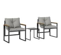 Outsunny Salón de jardín 3 piezas 2 plazas con 2 sillones 1 mesa auxiliar, sobre de vidrio templado y cojines, gris Aosom España