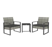 Outsunny Salón de jardín 3 piezas 2 sillas con cojines + mesa de centro con tapa de vidrio templado resina trenzada Grisclaro Aosom España