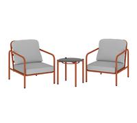Outsunny Salón de Jardín 3 Piezas, 2 Sillones, 1 Mesa Baja, Cojines Gruesos, Bandeja de Vidrio Templado, 63x77x76cm, Rojo Vino