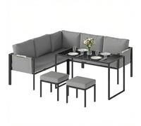 Outsunny Salon de Jardin 6 Pièces Canapé d'Angle Extérieur - Ensemble Meuble de Jardin avec Coussins 10 cm, Table Haute et 2 Repose-pieds - Mobilier de Terrasse 7 Personnes Acier et Textilène, Gris
