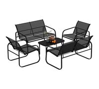 Outsunny - Salón de jardín al aire libre de 5 piezas de acero y textileno con sofás de 2 plazas, 2 sillones y mesa de café de vidrio templado, muebles de jardín, terraza patio, gris