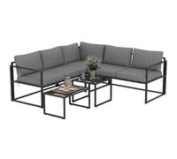 Outsunny - Salón de jardín esquinero 4 piezas: sofá 3 plazas, sofá 2 plazas, 2 mesas bajas nido cristal templado, cojines incluidos, muebles de terraza Veranda, gris