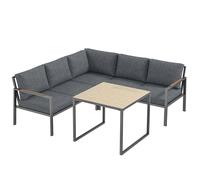 Outsunny Salón de Jardín Exterior 3 Piezas 5 Personas, 2 Sofás con Cojines Gruesos, 1 Mesa Baja, 183x183x72cm, Gris Oscuro