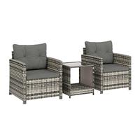 Outsunny Salón de Jardín Exterior 3 Piezas en Resina Trenzada Mesa y 2 Sillones con Cojines, 62x65x75cm, Gris Claro Aosom España