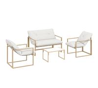 Outsunny Salón de jardín exterior 4 piezas con cojines ultra-gruesos 15 cm sofá 2 plazas con mesa baja y 2 sillones kaki Aosom España