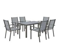 Outsunny Salón Jardín 6 Plazas Gris Mesa Sillas Apilables Acero Textileno
