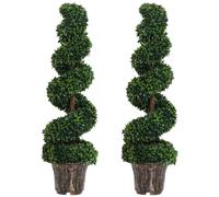 Outsunny Set 2 Plantas Artificiales de Boj en Espiral para Interior y Exterior con Maceta, Ø32x120 cm, Verde