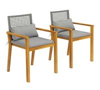 Outsunny Set 2 Sillas de Madera de Acacia con Cojines y Cojines Decorativos, Natural.