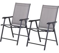 Outsunny Conjunto de 2 Sillas Plegables para Exterior Con Reposabrazos Sillas para Balcones Jardín Terraza 58x64x94 cm Gris Carga 100kg | Aosom