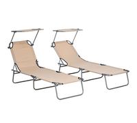 Outsunny Set 2 tumbonas de jardín plegables con toldo regulable, en tejido Oxford y metal, 187x58x36 cm, Marrón Aosom España