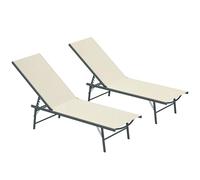 Outsunny Set 2 Tumbonas Jardín Exterior Reclinables 164x54x84 cm Crema