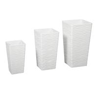 Outsunny Set 3 Macetas Apilables para Exterior con Motivo Ondulado en Plástico, 42/55/65 cm, Blanco Aosom España