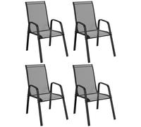 Outsunny Set 4 Sillas de Jardín Apilables y Ahorradoras de Espacio con Reposabrazos en Metal y Tejido de Malla, Negro Aosom España